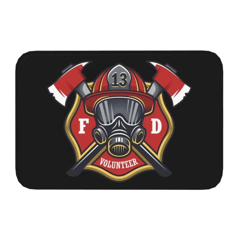 Firefighter Skull Front Door Mat Anti-Slip Indoor Quick Dry Fireman Fire Rescue Doormat Kitchen Balcony Entrance Rug Carpet