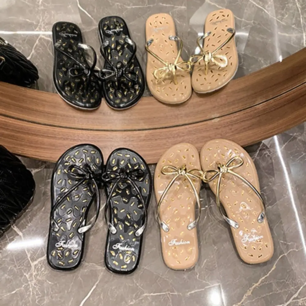 

Soft Sole Bowknot Crystal Flip Flops Sweet Bohemia Sweet Slides Sandals Beachwear Shoes Anti Slip Flats Slippers Women Summer