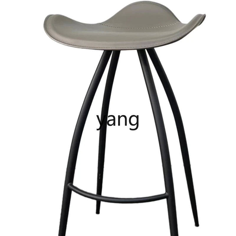 Yhl Bar Chair Genuine Leather Iron Bar Chair Creative Modern and Simple Household Light Luxury Minimalist High Stool