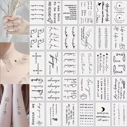 30pcs/pack Sentence Temporary Tattoos for Women Men Black Text English Words Quote Gun Fake Tattoos Stickers  tatouage femme