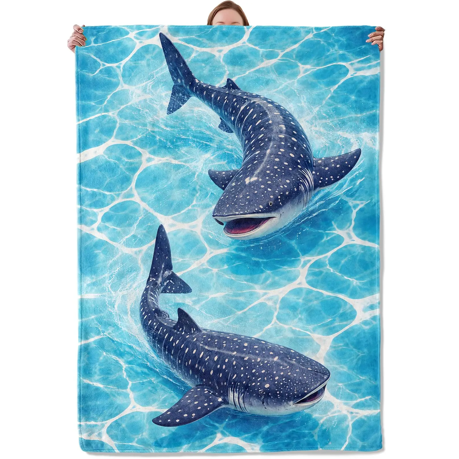 Cute Whale Shark Ocean Throw Blanket Gift for Boy Girl, Soft Warm Marine Life Flannel Blanket for Living Room Sofa Bedroom Decor