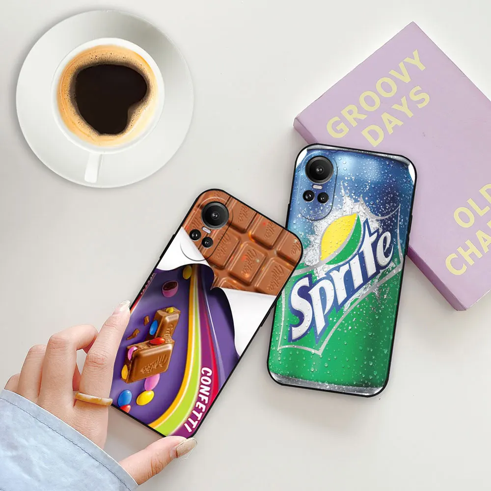 Chocolate Potato Chips Cola Biscuit Phone Case For OPPO Reno 11 11F 10 10X 8 8T 8Z 7 7Z 6 6Z 5 4 Pro Plus 4G 5G Black Soft Cover