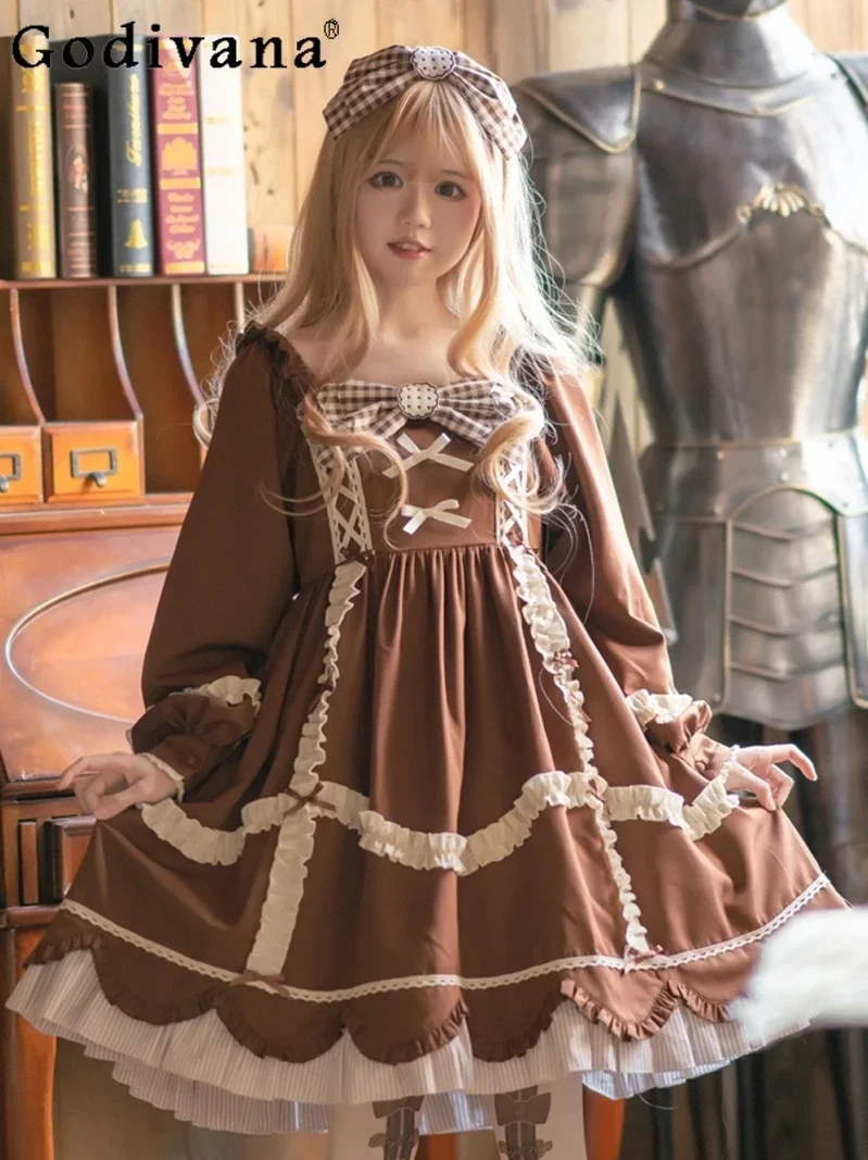 

Japanese Sweet Lolita Dress Long Sleeve Op Female Original High Waist Elegant Tea Party Princess Dress Autumn Y2k Mini Dresses