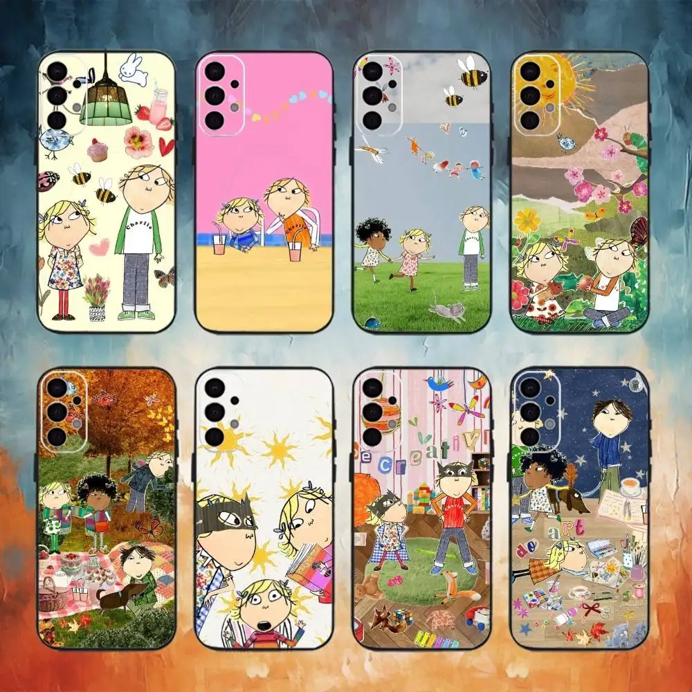Funda de teléfono CHARLIE Y LOLA para Samsung S25,S24,S21,S22,S23,S30,Ultra,S20,Plus,Fe,Lite,Note,10,9,5G cubierta negra