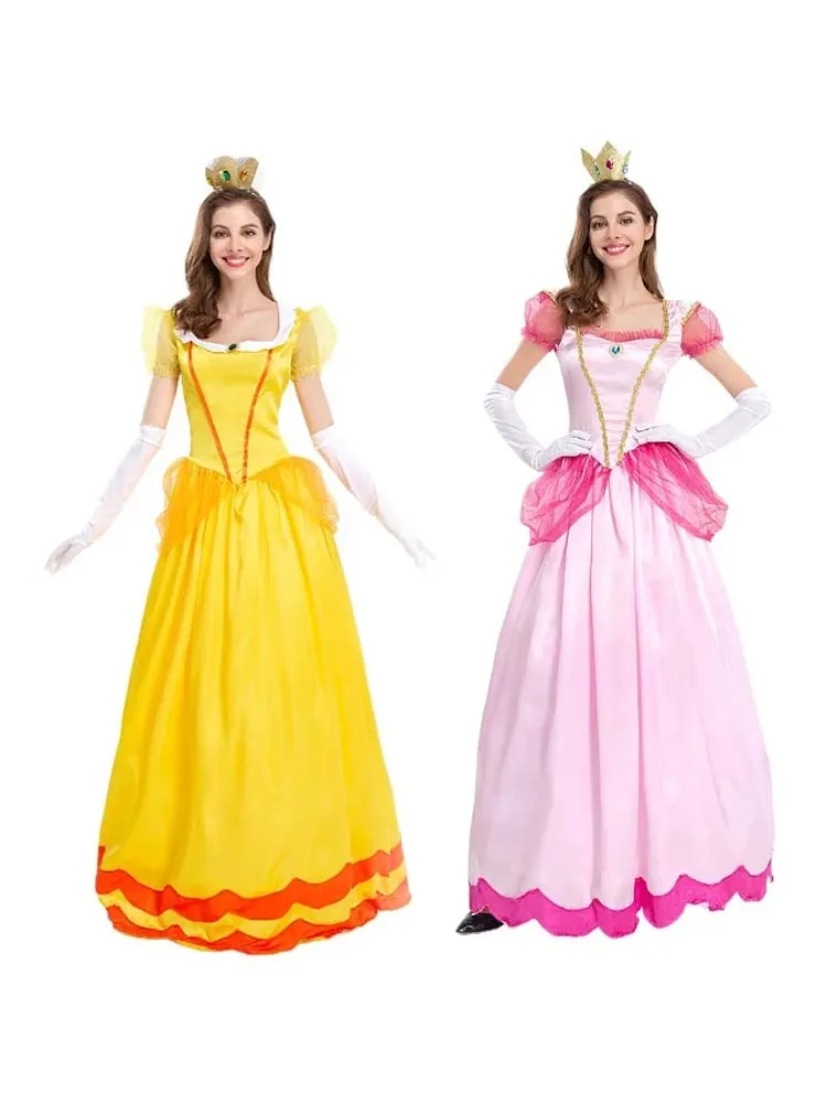 Volwassen Prinses Perzik Kostuum Vrouwen Cosplay Party Anime Halloween Maskerade Aankleden Kleding Koningin Rok Roze Fancy Dress - afbeelding 2