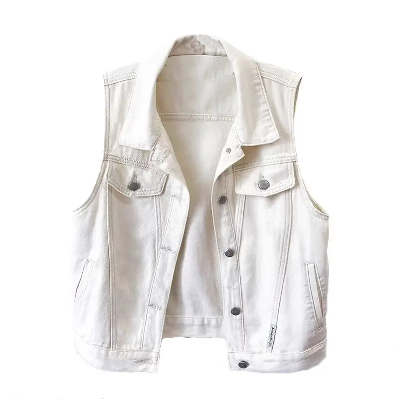 Spring Summer White Denim Vest Foreign Style New Versatile Short Jeans Sleeveless Jacket Korean Casual Thin Denim Waistcoat