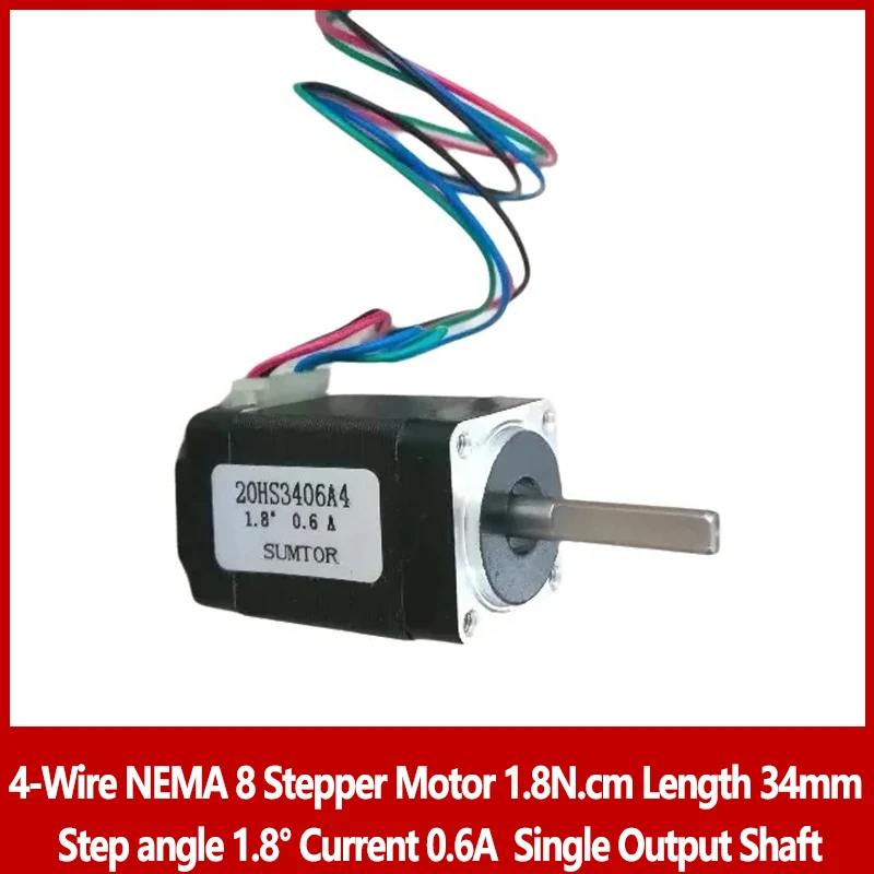 

NEMA 8 Stepper Motor ​4-Wire 1.8N.cm Fuselage Length 34mm Step angle 1.8° Current 0.6A Single Output Shaft