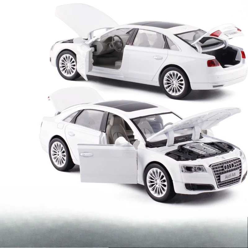 Diecast 1:32 audi a8 liga modelo de carro puxar para trás som e luz simulação modelo de carro brinquedo das crianças em miniatura voiture decoração de casa