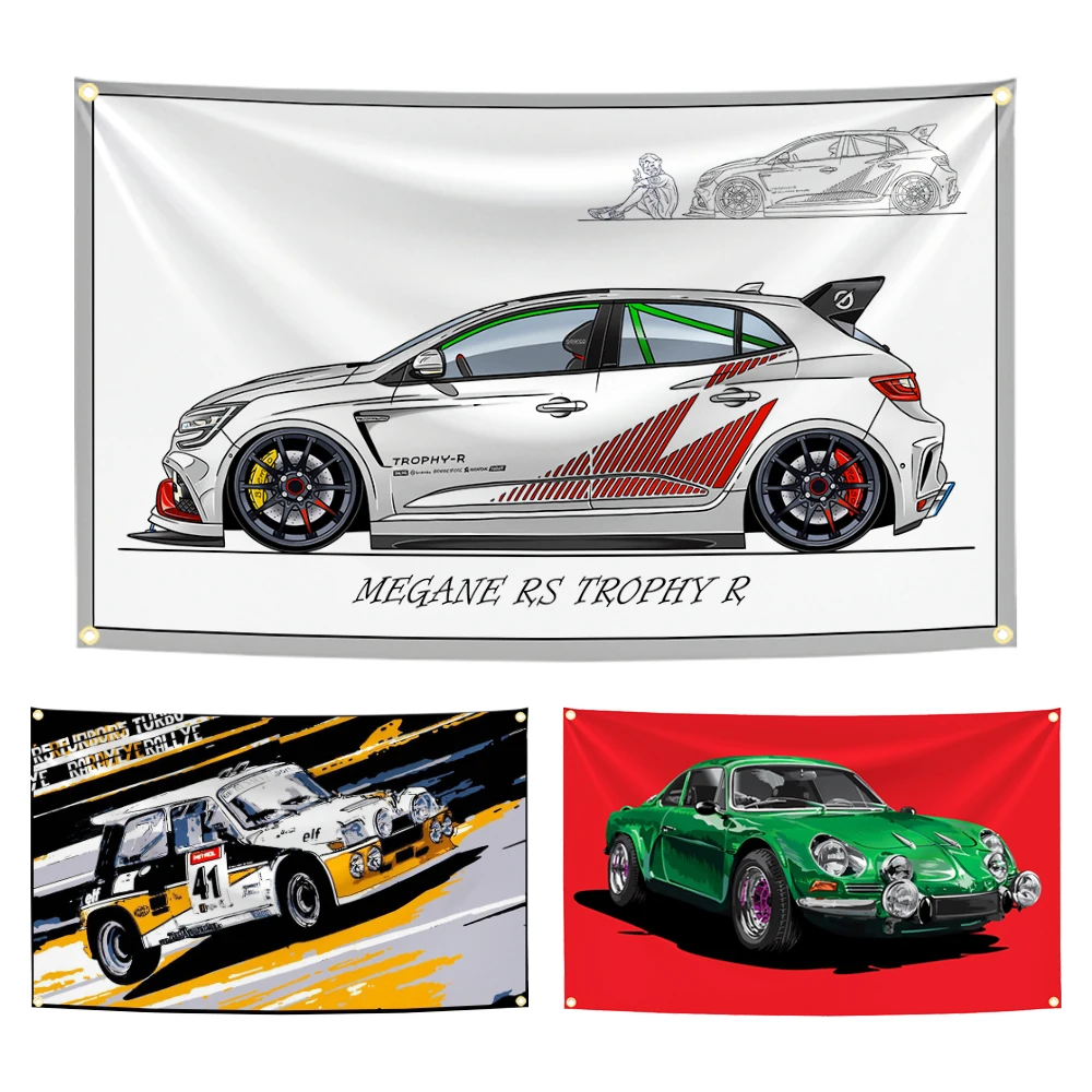 90x150cm Classic Sports Car Ren RS16 GT Rally Turbo Flag Tapestry Polyester Digital Printing Banner Garage Wall Art Decoration