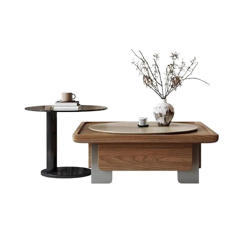 

Medieval solid wood square light luxury coffee table living room household small apartment designer walnut coffee table