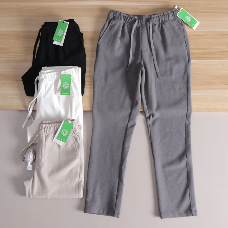 

Новые американские ретро трикотажные эластичные дышащие свободные прямые брюки из чистого хлопка для мужчин, повседневные брюки для мужчин, весенний сезон