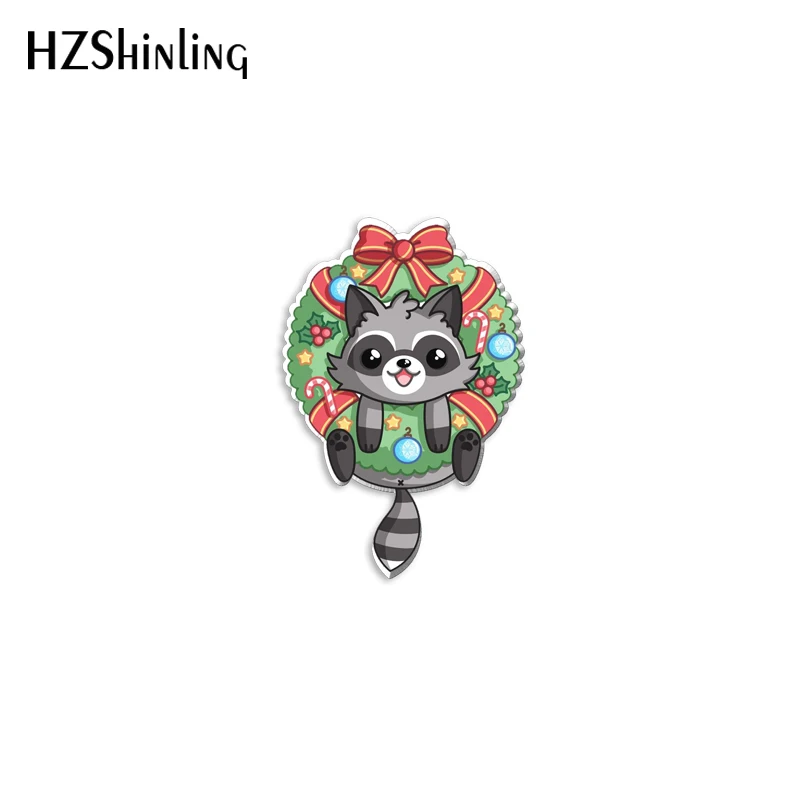 2023 New Merry Christmas Raccoon Acrylic Lapel Pin Cute Animal Epoxy Butterfly Clasp Pin Handmade Butterfly Brooch