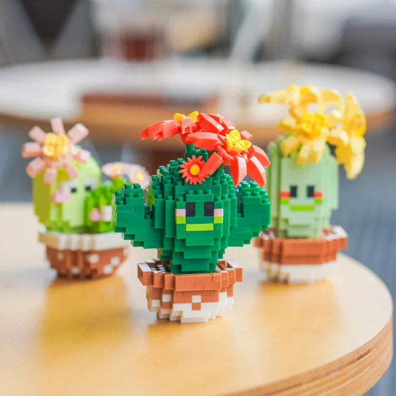 Cactus Building Block Potted Plant Mini Bricks Garden Children Gift Diy Assembly Games Plastic Model Creative Home Decoration