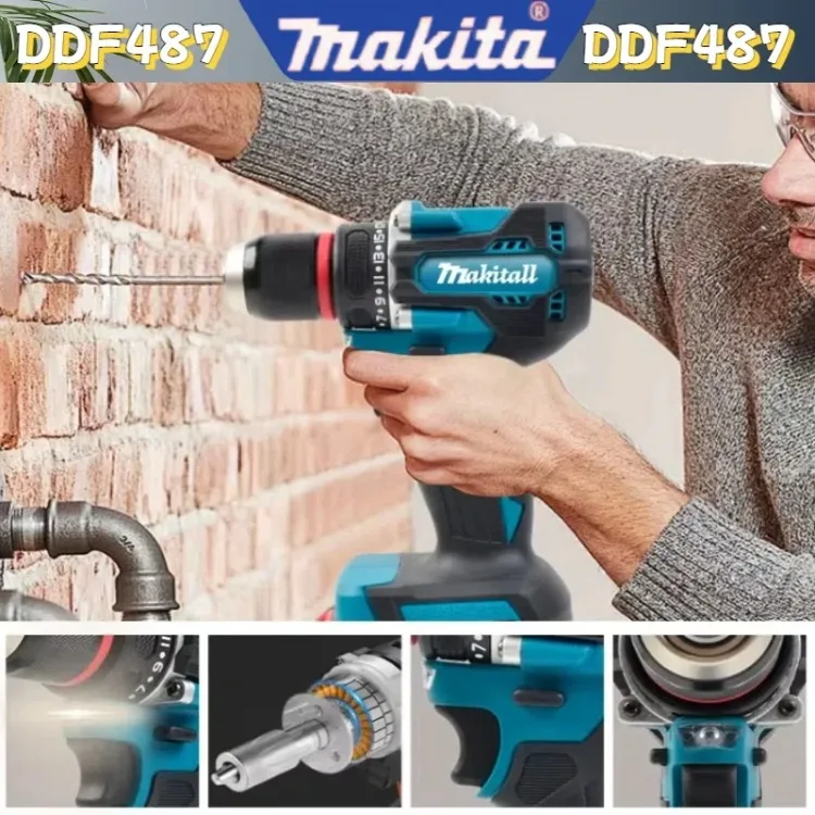 Makita DDF487 10mm para batería de 18V taladro de impacto eléctrico recargable de litio sin escobillas destornillador de torsión grande