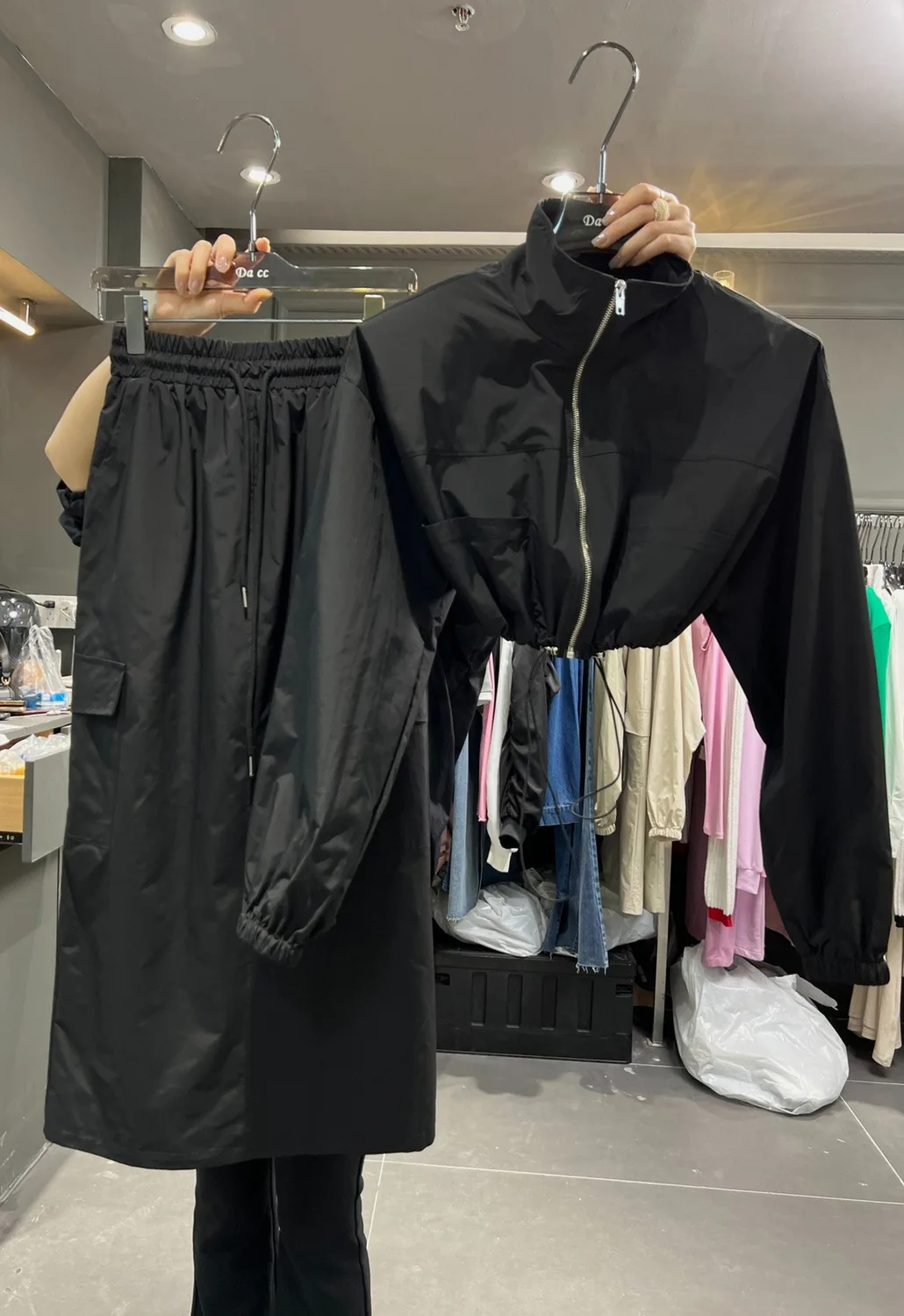 Spicy Girl Sunscreen Sports Set Women's Spring High Waist Drawstring Coat+Half Skirt Short Skirt  coats