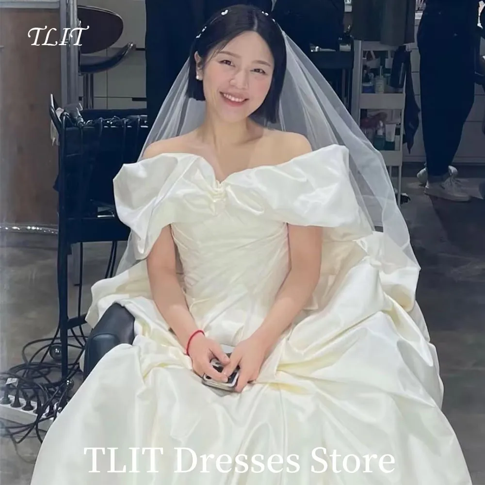 

TLIT White Silk Satin A-Line Wedding Dresses Korea Photo Shoot Strapless Off the Shoulder Bridal Gown Customized Corset Dresses