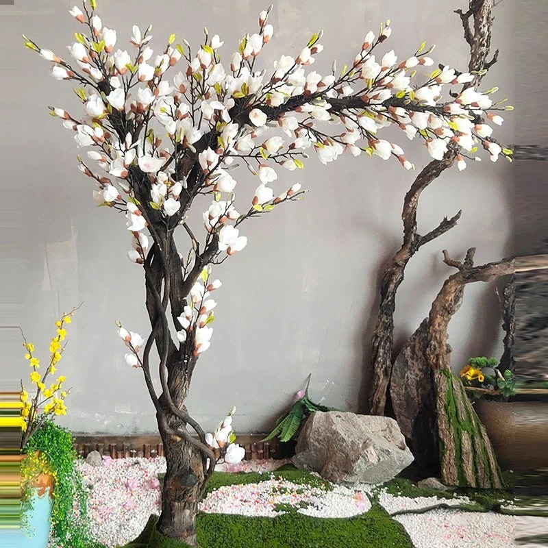 

Simulation magnolia tree white magnolia red shopping mall window hotel wedding exhibition hall layout high simulation fake tree