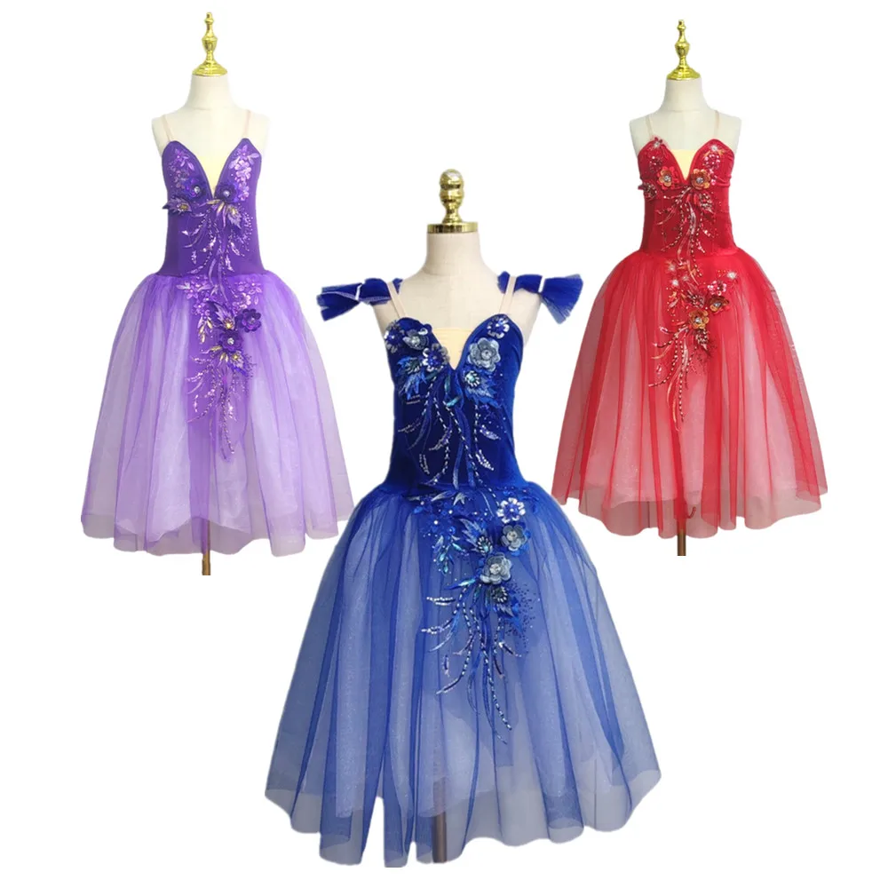 Ballet Tutu Skirts Long Romantic Dress 3d Flower Dress Performance Costumes Princess Dance Practice Tutu Dress Women