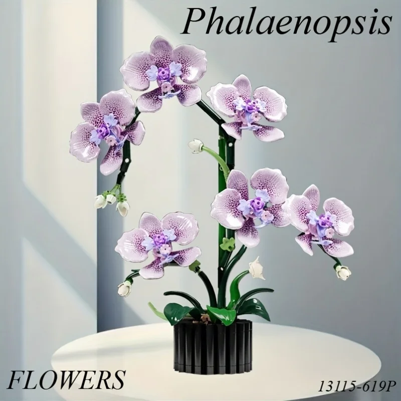 فراشة زهرة الأوركيد باقة نموذج اللبنات مجموعة مع وعاء النبات زهرة اصطناعية مكتب النبات زخرفة الديكور هدية
