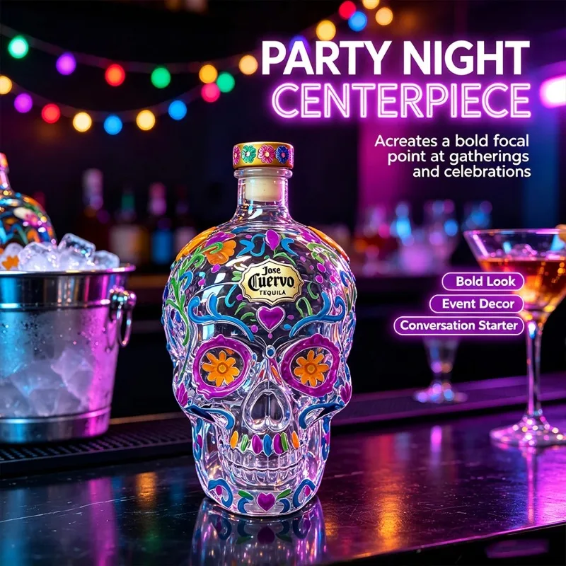 Hand Painted Skull Glass Decanter 300ML Colorful Liquor Bottle with Gift Box Decorative Whiskey Tequila Bottle for Home Bar