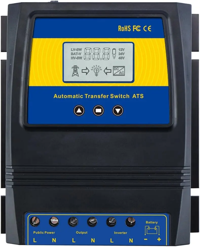 

Dual Power Controller 50A 5500W Automatic Transfer Switch for Solar Wind Off-Grid Systems DC12V-48V AC110V-220V