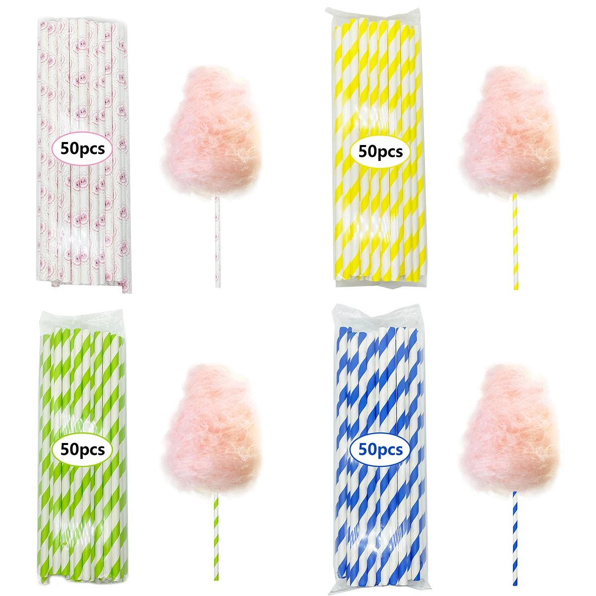 

50 marshmallow disposable paper straws, 10x300mm - perfect for weddings, parties and celebrations - in a variety of styles and c