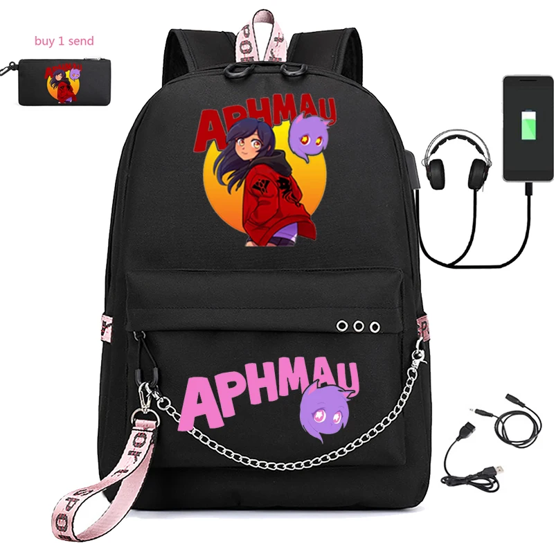 Aphmau men's laptop USB bag canvas shoulder bag boys and girls backpack with pencil case