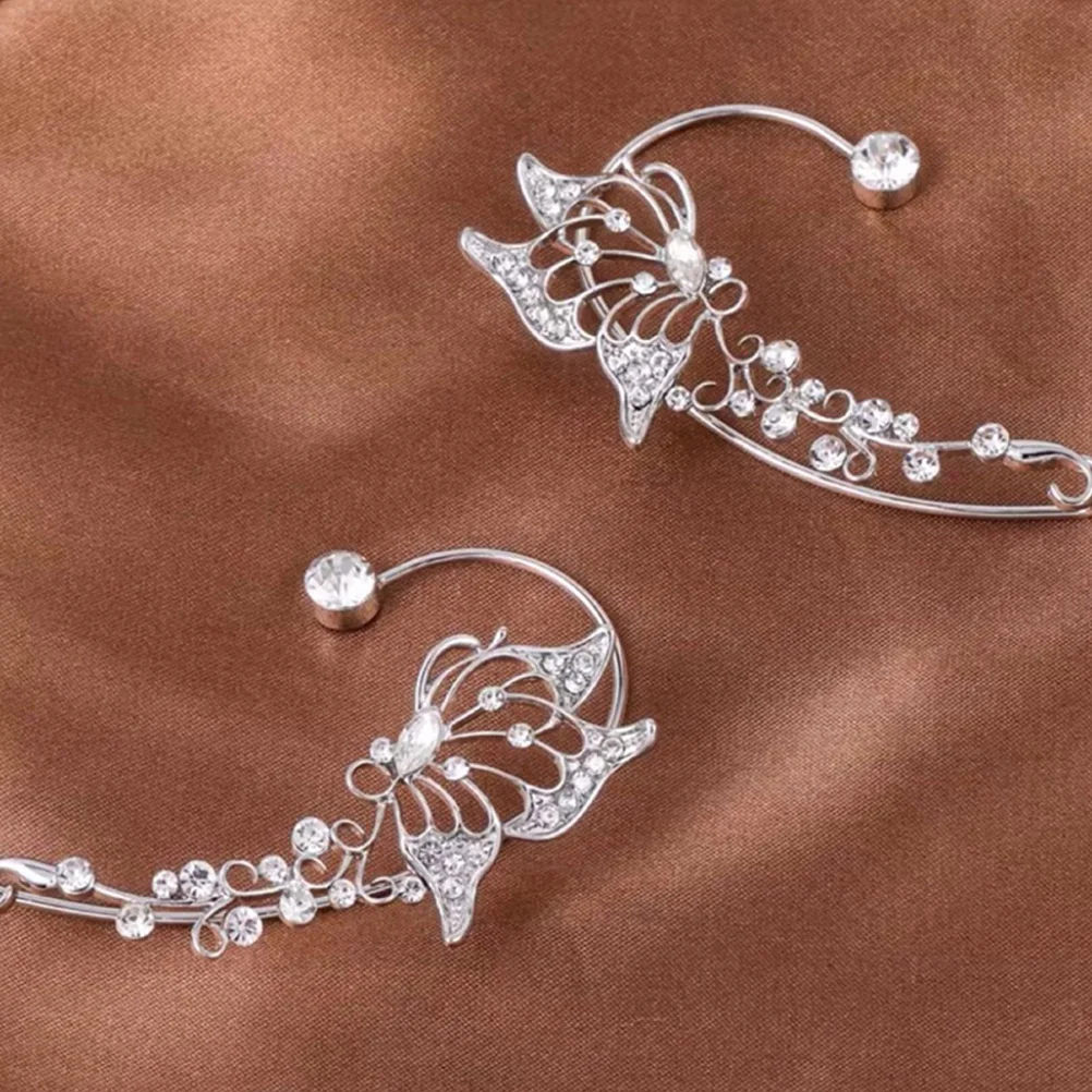 

Gift Silver Rhinestone Ear Gown Buttefly Earrings Butterflies Clip Fairy Butterfly Clips Cuffs Hook Miss