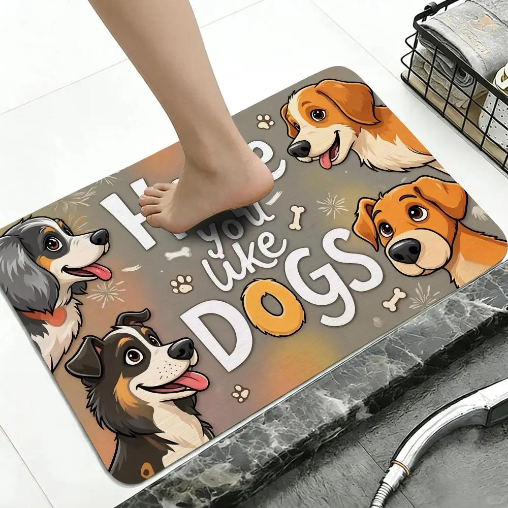 Pattern H-Happy L-Little D-Dog I-Is C-Cute Floor Mat Diatomite Bath Mat, Quick Dry, Absorbent, Multi-Scene Mat