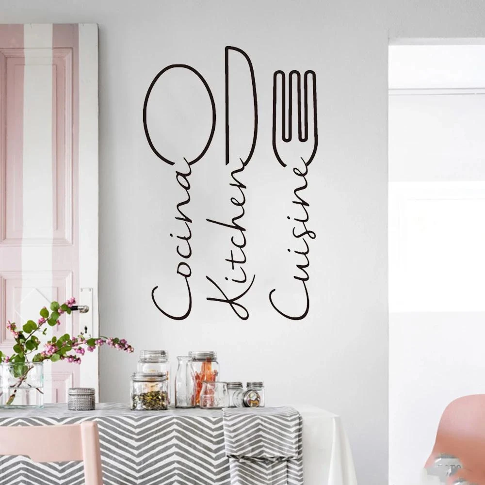 1 pc Kitchen Knife Fork Spoon Wall Stickers French Spanish Cuisine Cooking Restaurant Wall Art Decal Wall Stickers Pvc Material