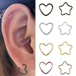 1pcs Heart Star Hoop Earrings Cartilage Piercing Lip Nose Rings Stainless Steel Ear Tragus Helix Daith Stud Women Body Jewelry