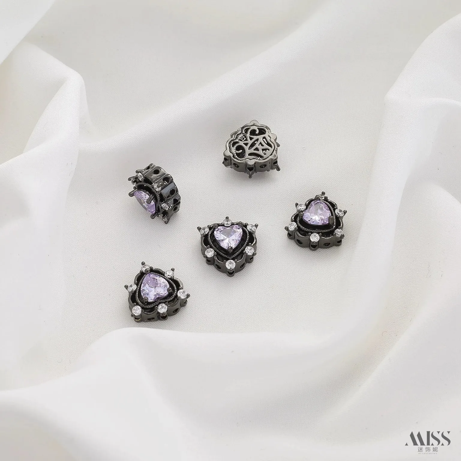 18K Gold Plated Black Gold Heart Zircon Love Spacer Beads For DIY Jewelry Findings view 3