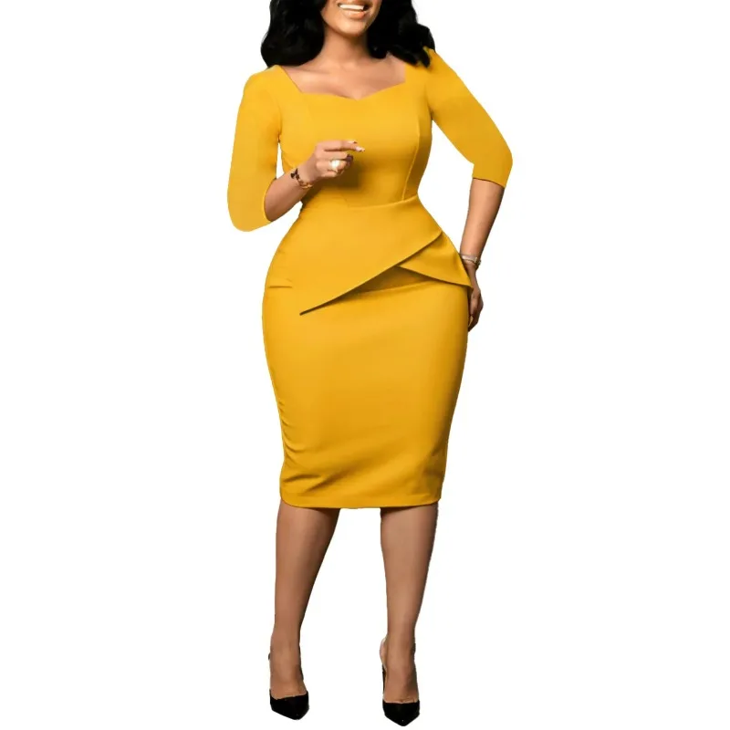 

2025 Autumn Elegant African 3/4 Sleeve Polyester Party Evening Bodycon Midi Dress Dashiki African Dresses for Women Outfits