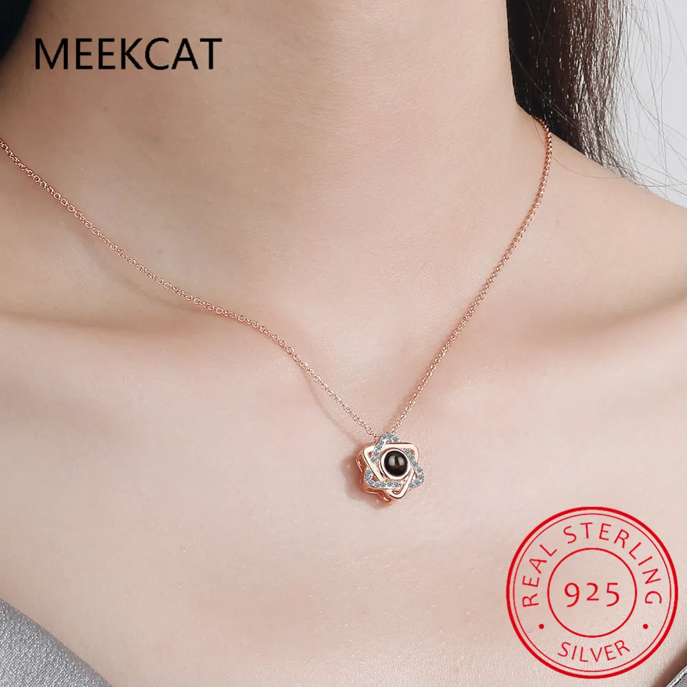 Sweet Romantic 100 Languages I Love You Projection Jewish Hexagram Pendant Necklace Love Memory Wedding Magen David Necklace