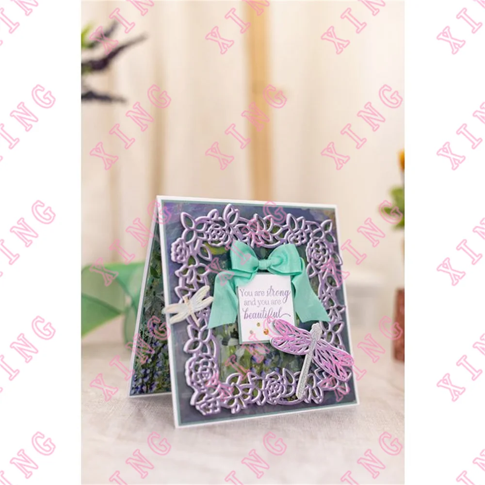 2022 Water Lily Frame Dainty Dragonfly Border Ornate Bridge Weeping Willow Metal Cutting Dies Scrapbook Decorate Embossing Molds