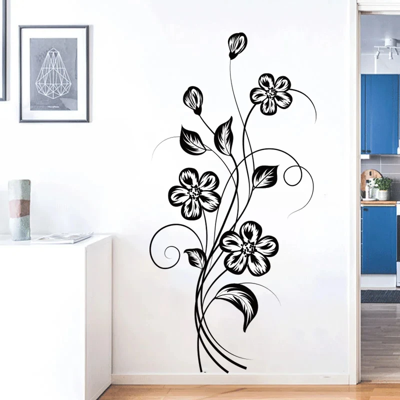 1Pc Mooie Sfeer Zwarte Bloem Sticker Verfraaien Decoratie Slaapkamer, Woonkamer, Huis Muur Waterdichte Zelfklevende St