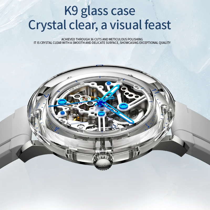 New Customized Mens Mechanical Watches for Man Analog Automatic Wristwatches with Silicone Strap Waterproof Glass Watch Reloj view 4