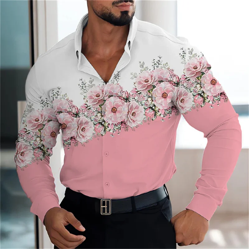 Men's Button Lapel Phoenix Flame Shirt Fashionable Casual Geometric Outdoor Party Soft and Comfortable 2024 New Plus Size