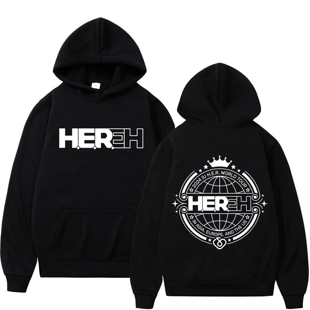 

Singer IU HER World Tour 2024 Print Hoodie Men Women Harajuku Kpop Hooded Sweatshirts Fashion Casual Oversized Fleece Pullovers