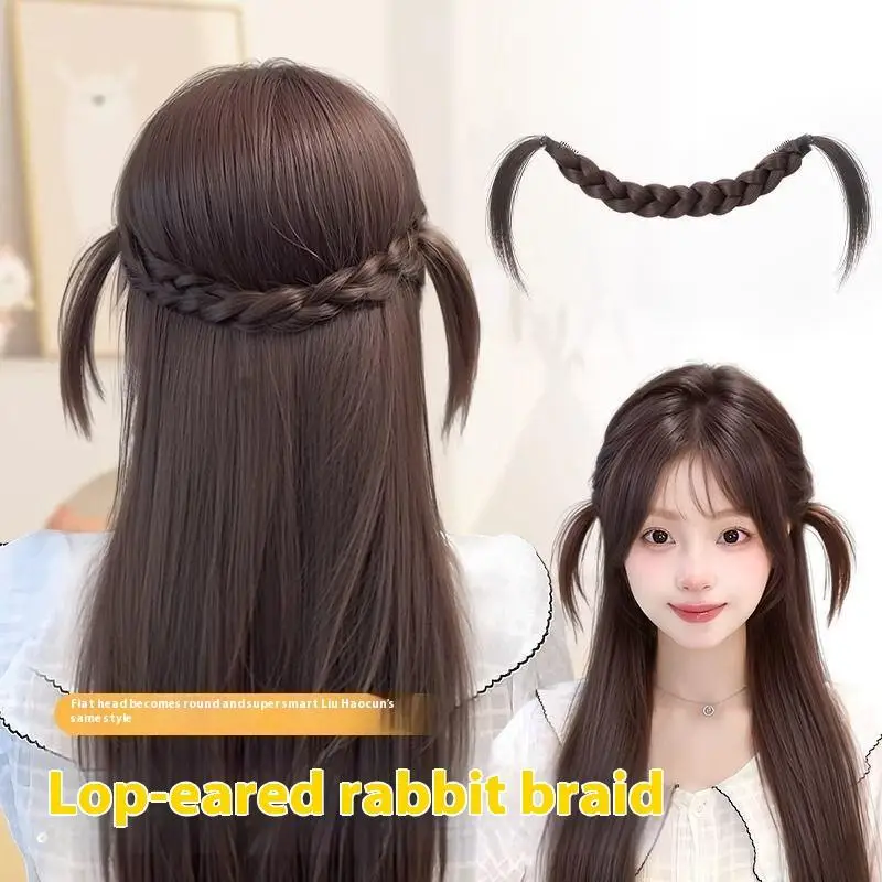 Синтетические плетеные волосы для наращивания, широкий поворот, свисающие уши, парик, заколка для волос, ленты для волос, пушистая плетеная повязка на голову, парик для женщин