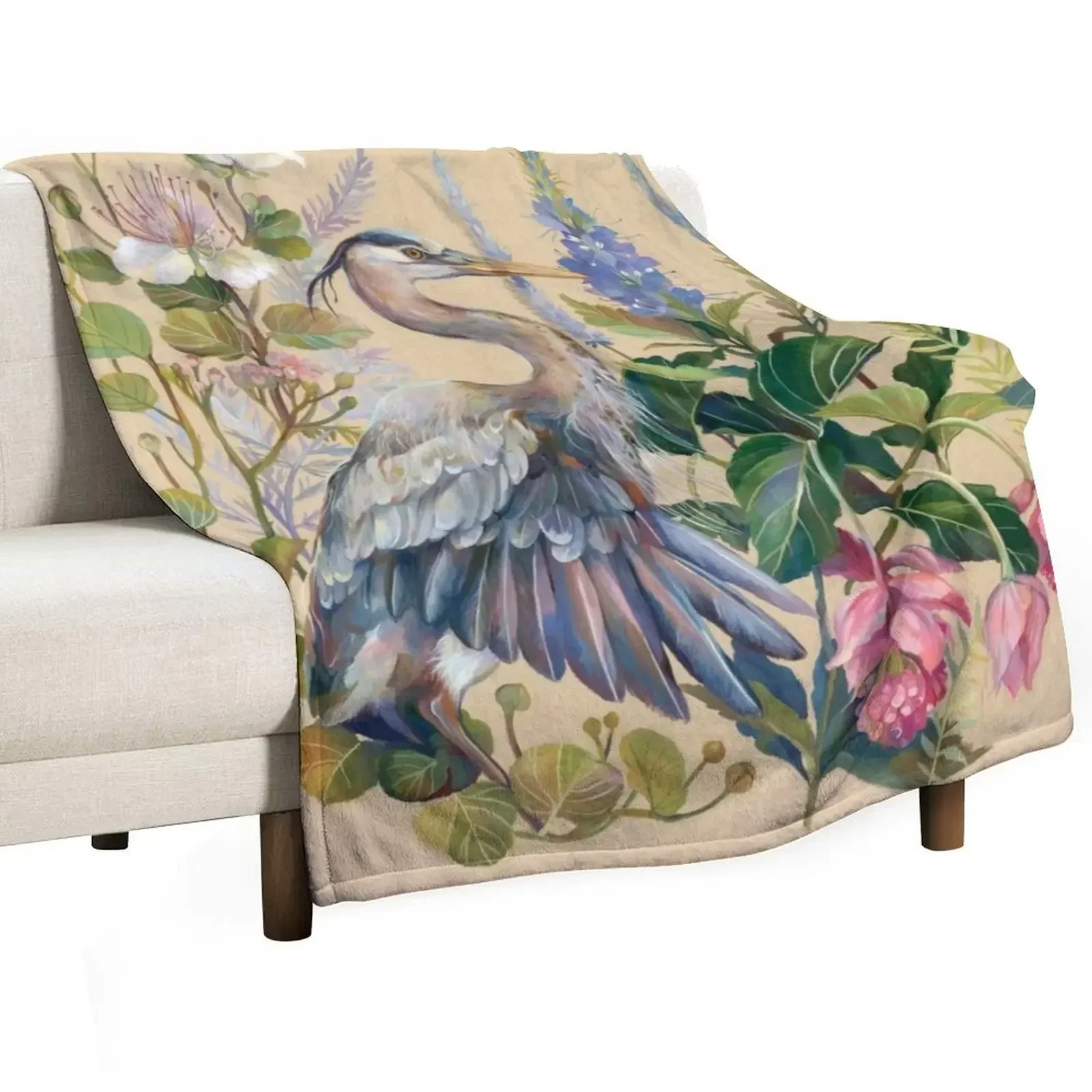 Blue Heron Floral Throw Blanket Bed covers Hairys Sleeping Bag Travel Heavy Flannel Fabric Blankets
