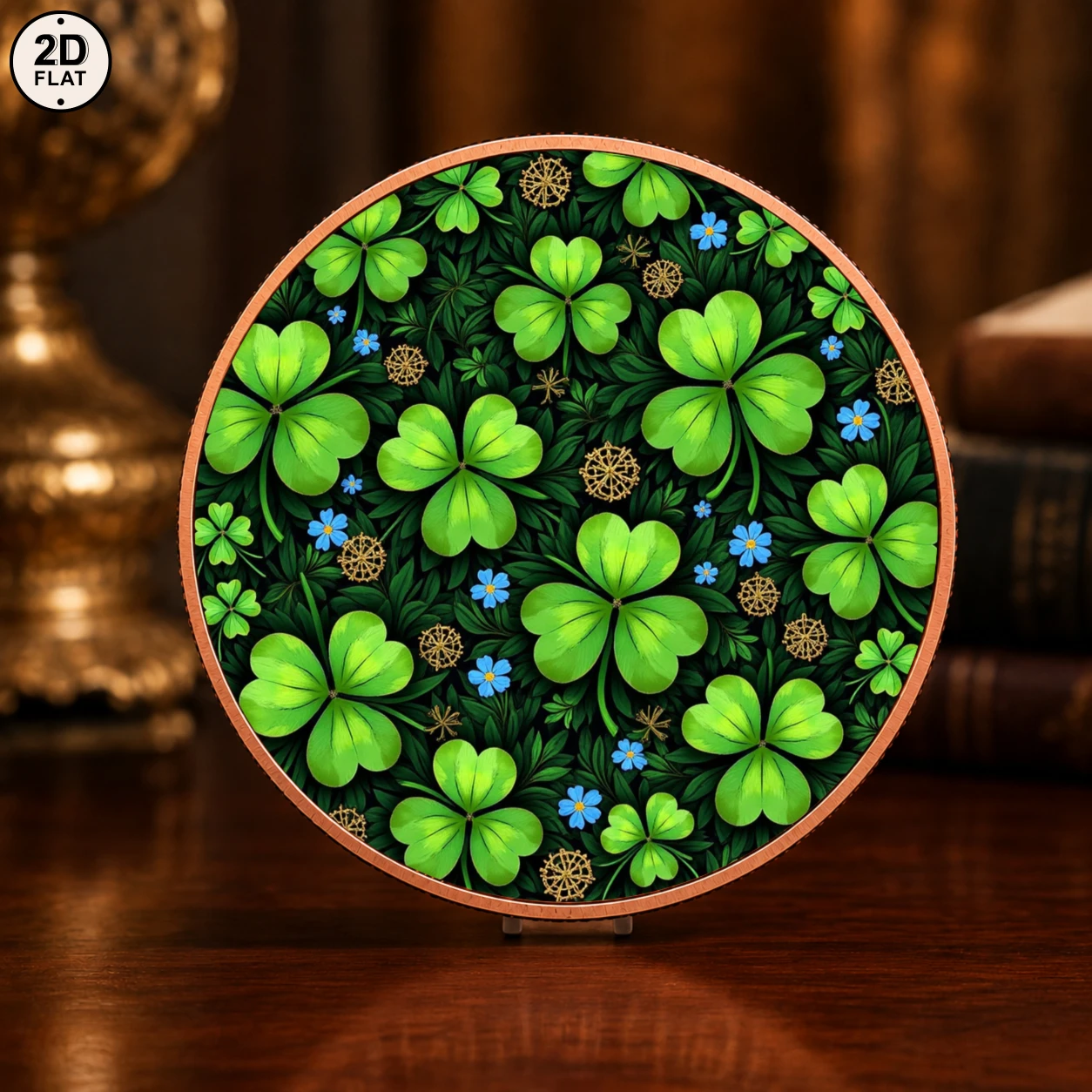 1pc 1oz .999 Fine Copper Four Leaf Clover Commemorative Coin Color Printed Lucky Shamrock Challenge Coin Souvenir Holiday Gifts