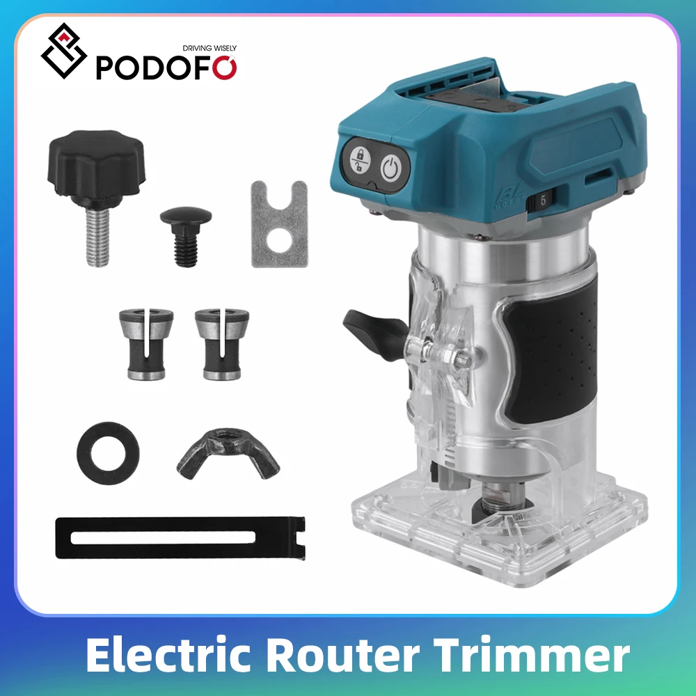 Fresadora Eléctrica Podofo de 5 Velocidades y 33000 RPM, Herramienta de Carpintería, Cortadora de Madera, Máquina para Trabajar la Madera, Herramienta de Tallado, 800W