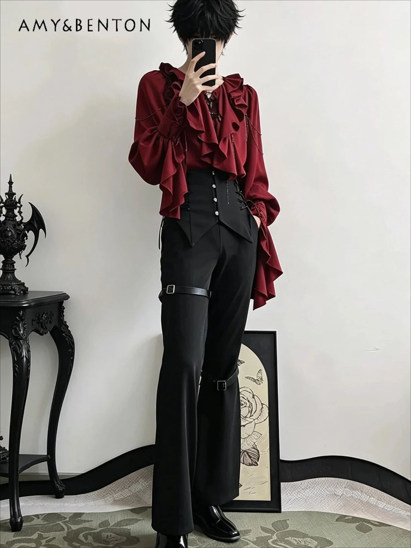 

Gothic Lolita-style Shirt Prince Serie Retro Long Sleeves Medieval Court Subculture Loose Slim Solid Color Versatile Base Shirts