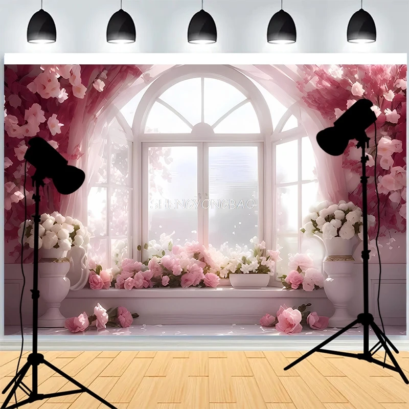 

Valentine's Day Photography Backdrops Prop Rose Flowers Sweet Heart Cupid Party Window Door Photo Studio Background VV-04