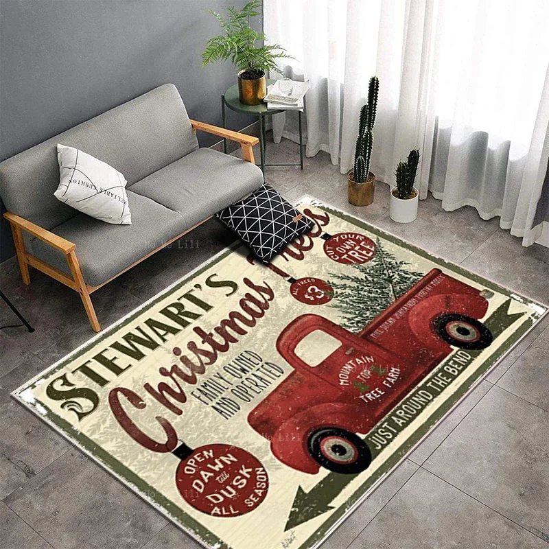 Vintage Red Truck With Christmas Tree Flannel Carpet By Ho Me Lili For Home Floor Decor Rug Perfect Holiday Gift