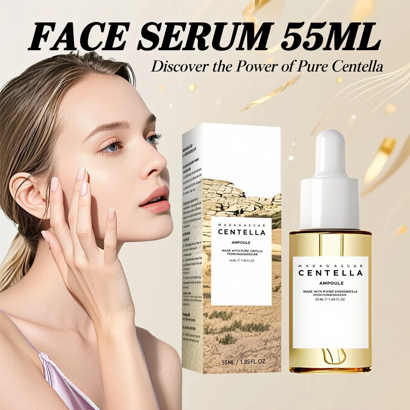 Pure Madagascar Centella Asiatica Repair Ampoule 55 ml – beruhigendes Serum für empfindliche Haut, Akne-Linderung, feuchtigkeitsspendende Gesichtsbehandlung