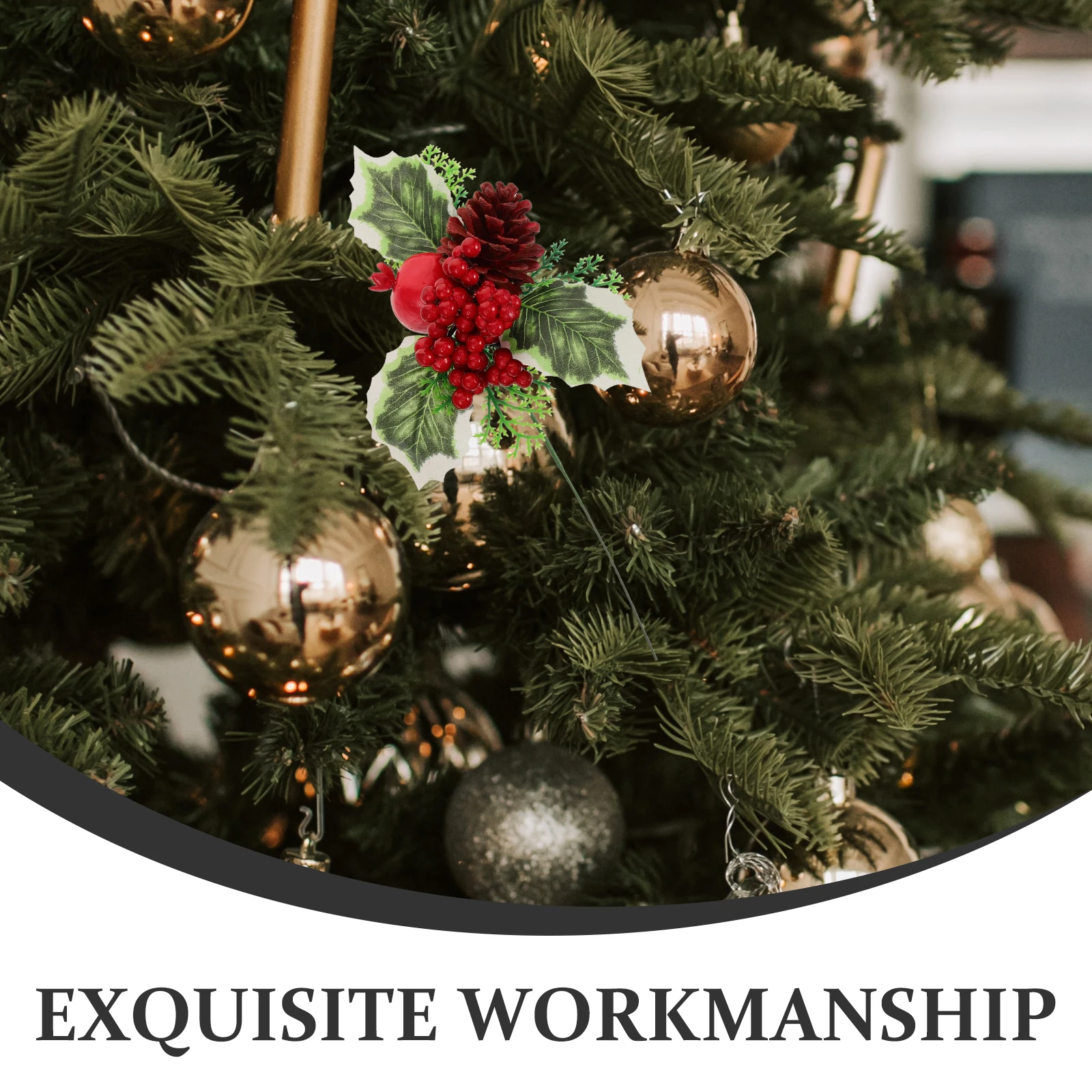 

5 Pcs Christmas Decorations Pine Cone Green Leaf Pendant Holiday Picks Fake Plant Wreath Supplies Evergreen Stems Faux Greenery