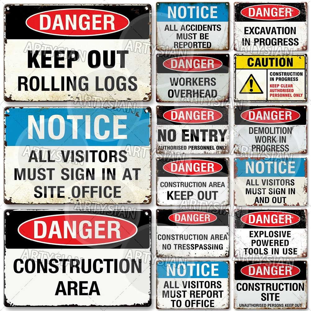 Workplace Warning Metal Sign PPE Plaque Restricted Area Safety Notice Workers Overhead Workplace Rules Construction Site Poster