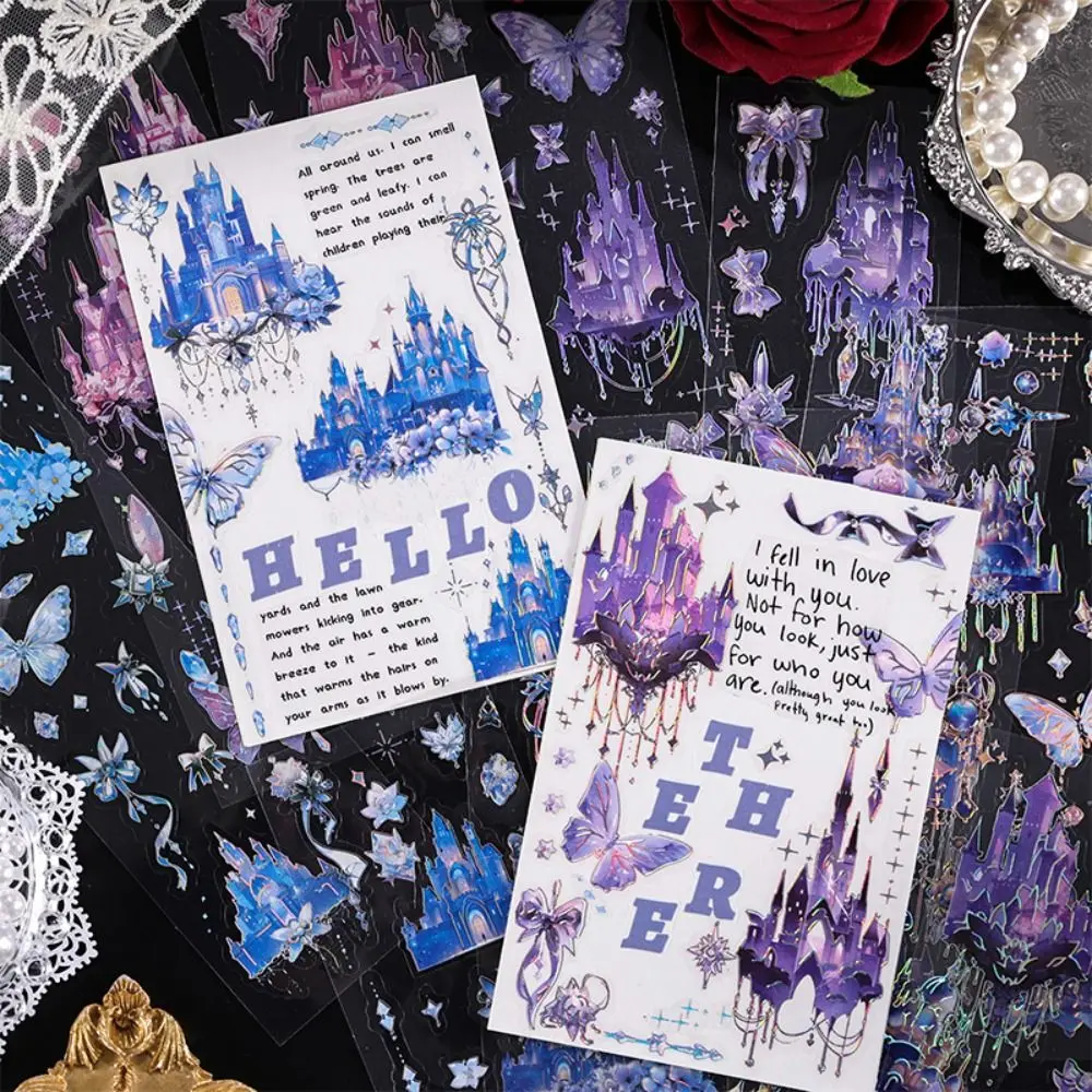 DIY Crafts City of Sky Series Sticker Shiny Decorative Holographic Laser Sticker PET Bling Aesthetic Collage Decals